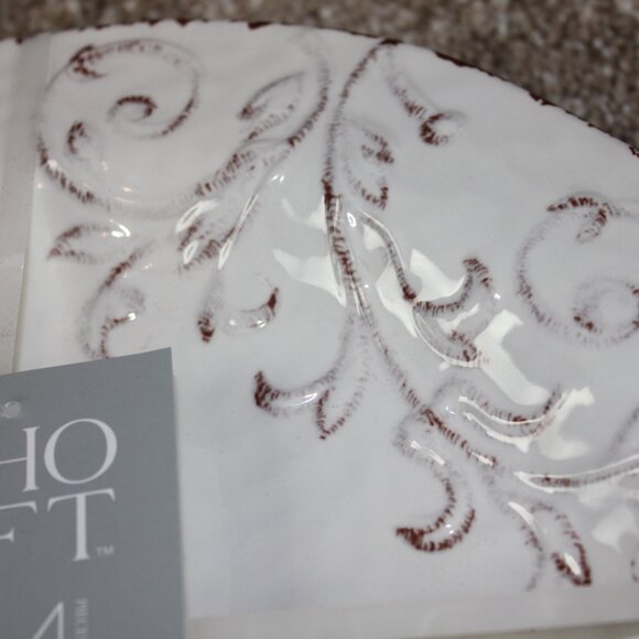 Soho Loft Ivory Brown Rustic Flower Set of 4 11" Melamine Dinner Plates NWT RARE - Picture 3 of 6